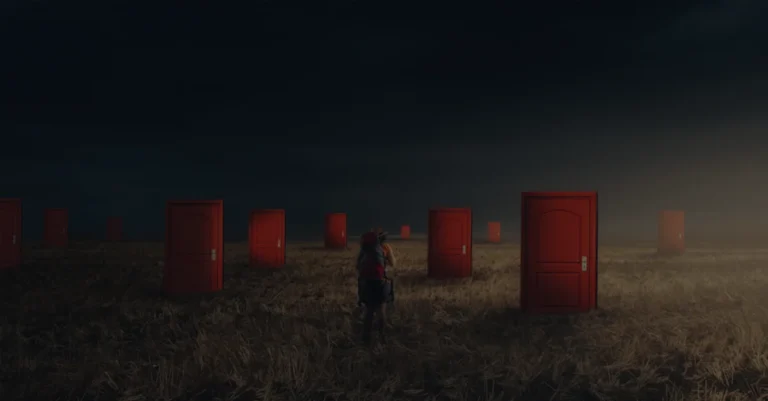 dark mysterious landscape with many doors