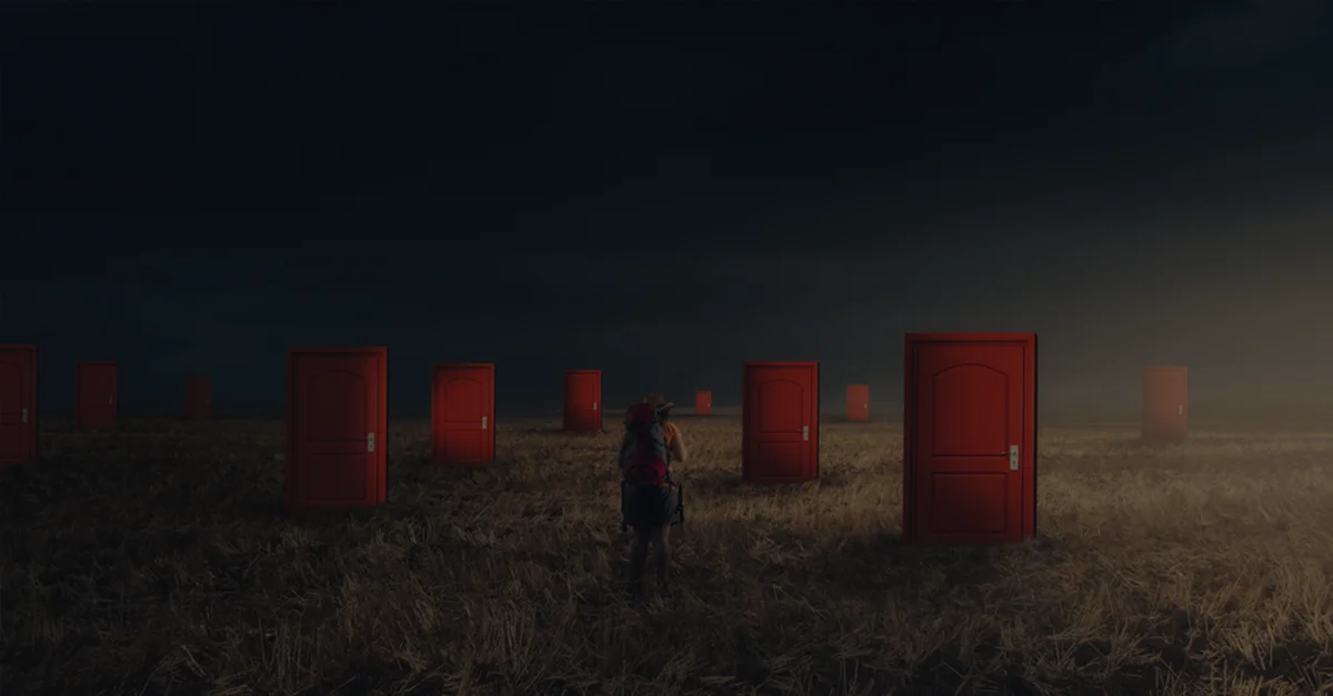 dark mysterious landscape with many doors