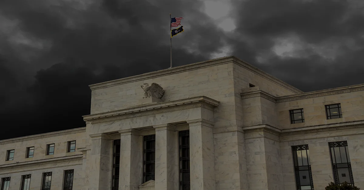 photo of the Fed building under stormy sky